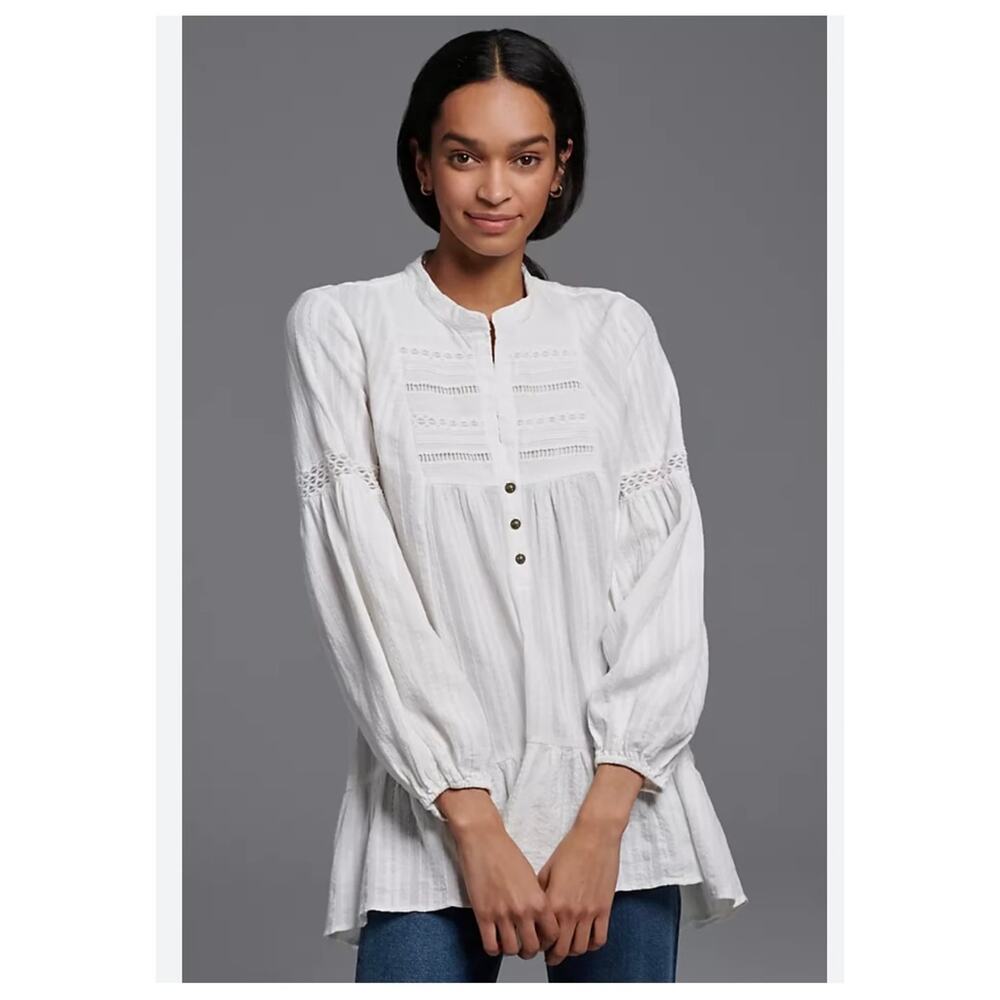 Anthropologie Embroidered Haley Lace Tunic SZ M Boho Style High-Low